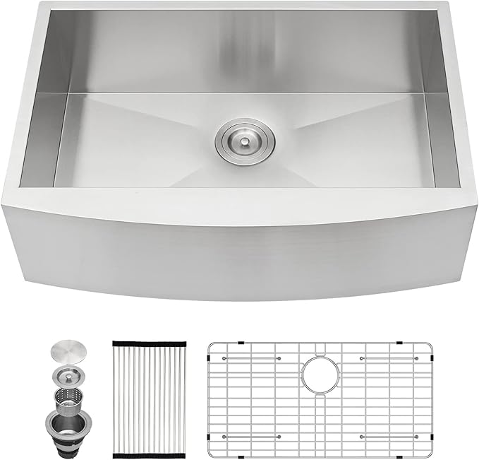 Kichae 30 Inch Farmhouse Kitchen Sink - 30 x 20 Farmer Sink Stainless Steel 16 Gauge Single Bowl Apron Front Farm Style Basin Round Corner