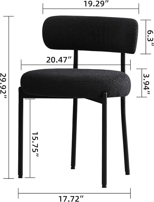 DYHOME Black Boucle Dining Chairs Set of 2, Mid Century Modern Kitchen Chairs with Curved Backrest and Metal Legs, Upholstered Dining Room Chairs