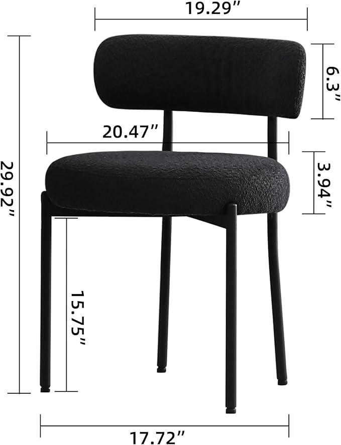 DYHOME Black Dining Chair One Chair for Kitchen Dining Room,Upholstered Boucle Dining Chair with Black Metal Legs,Curved Backrest Modern Dining Room Chair