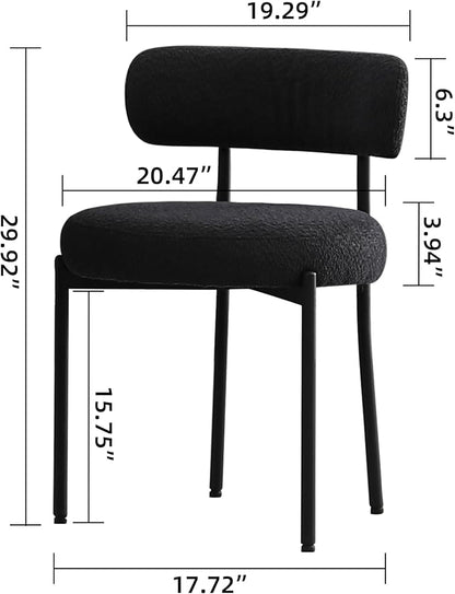 DYHOME Black Dining Chair One Chair for Kitchen Dining Room,Upholstered Boucle Dining Chair with Black Metal Legs,Curved Backrest Modern Dining Room Chair