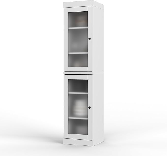 Palace Imports Solid Wood Kitchen Pantry Cabinet w/Frosted Glass Doors - Narrow Storage Cabinet - 16.5" Wide x 71.5" Tall - White, Adjustable Shelves, 100% Eco-Friendly Wood, Modular Cabinets