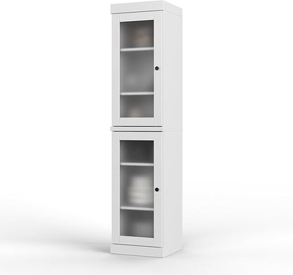 Palace Imports Solid Wood Kitchen Pantry Cabinet w/Frosted Glass Doors - Narrow Storage Cabinet - 16.5" Wide x 71.5" Tall - White, Adjustable Shelves, 100% Eco-Friendly Wood, Modular Cabinets