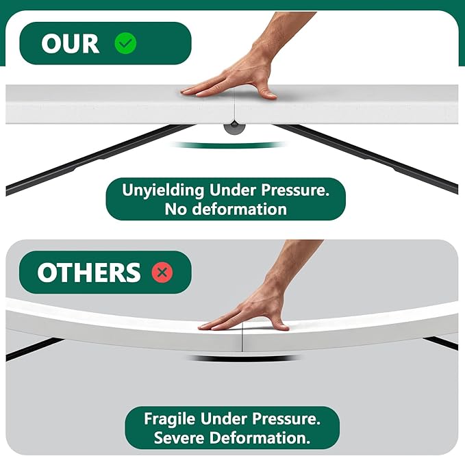 Folding Table 5FT Heavy Duty Plastic Table, Foldable&Portable, Fold-in-Half Utility Tables for Outdoor, Dining, Wedding, Events, Indoor, Picnic, Camping, Party,White