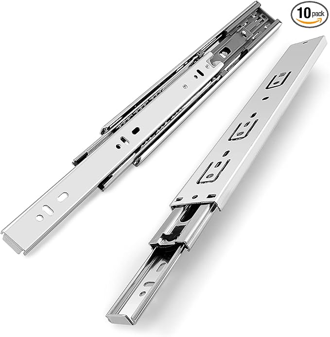 Gobrico Soft Close Drawer Slides 22 inch 10 Pair，Drawer Slides 3 Fold, Hardware Cabinet Drawer Slides Full Extension Drawer Glides, Heavy Duty Hydraulic Self Close Rails, Side Mount Ball Bearing