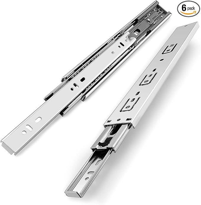 Gobrico Soft Close Drawer Slides 22 inch 6 Pair，Drawer Slides 3 Fold, Hardware Cabinet Drawer Slides Full Extension Drawer Glides, Heavy Duty Hydraulic Self Close Rails, Side Mount Ball Bearing