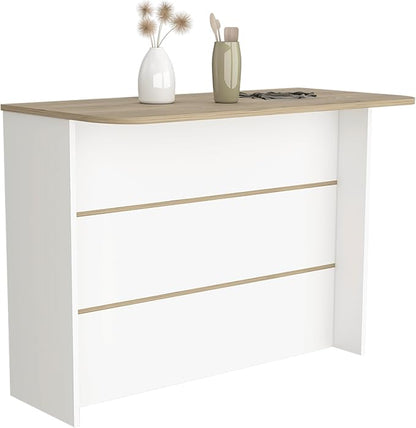 GOWE Kitchen Island with Two-Tier Storage Shelf and Ample Workstation, White/Light Pine