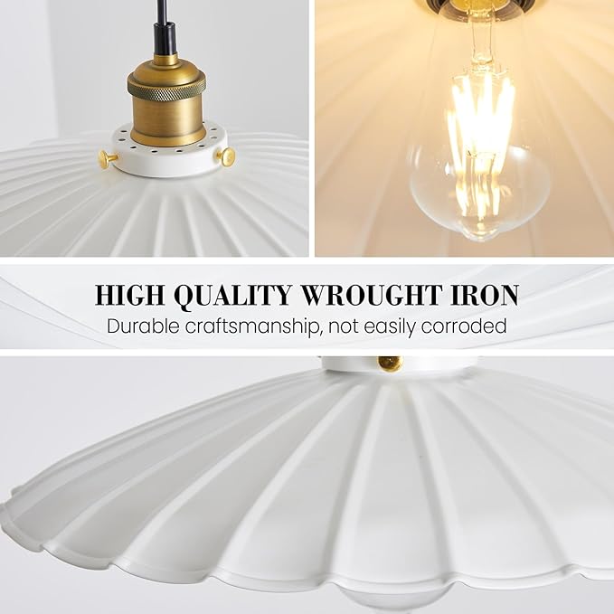 Hanging Lamp Plug in White 15.7 Inch Metal Lampshade Pendant Light Adjustable 14Ft Cord Pendant Light Plug in Living Room Bedroom Farmhouse Industrial Hanging Lights
