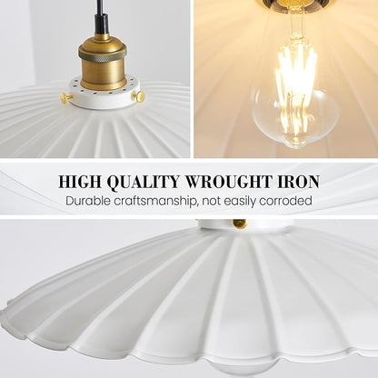 Hanging Lamp Plug in White 15.7 Inch Metal Lampshade Pendant Light Adjustable 14Ft Cord Pendant Light Plug in Living Room Bedroom Farmhouse Industrial Hanging Lights