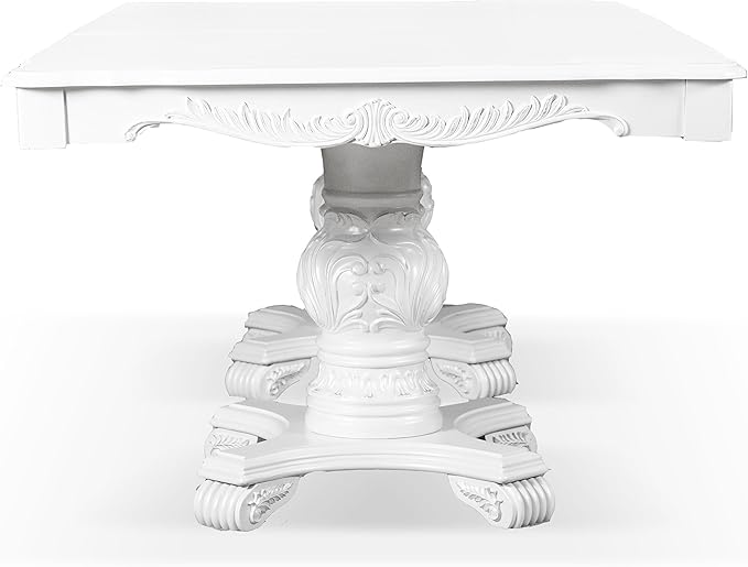 Furniture of America Adair Traditional Solid Wood 95-inch Expandable Dining Table with Double Pedestal and Carved Details, Seats up to 8, for Home, Kitchen, Living Room, White