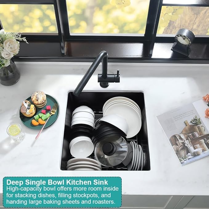 Black Bar Sink Undermount-iAnomla 12x15 Small Kitchen Sink Black Quartz Composite Wet Bar Prep Sinks Deep Single Bowl Outdoor Rv Kitchen Sinks with Bottom Grid