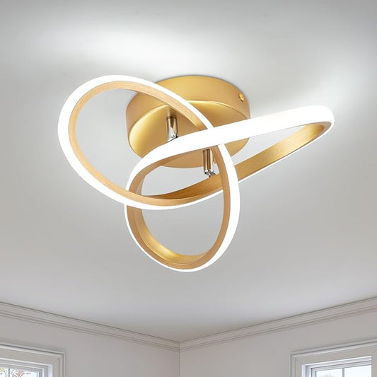 EIDISUNY Modern LED Ceiling Light,25cm 22W Flower Shape Gold LED Ceiling Lights, 6000K Cool White Light Lamp, Modern Ceiling Lights for Living Room, Bedroom, Kitchen, Hallway, Office - Brushed Gold
