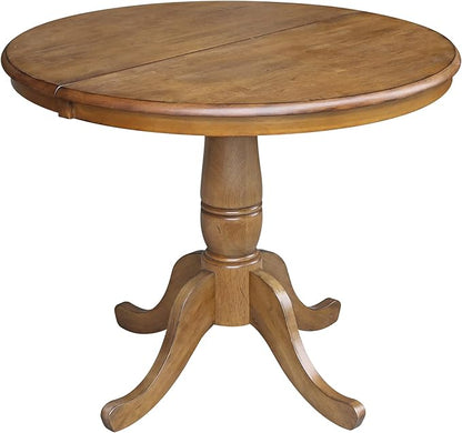 36" Round Top Pedestal Table With 12" Leaf - 28.9"H - Dining Height, Pecan