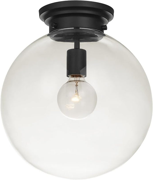 GLOBE Electric 65954 1-Light Semi-Flush Mount Ceiling Light Fixture, Black, Clear Glass Shade, Light-Fixtures Ceiling-Mount, E26 Bulb, Dining Room Decor, Bulb Not Included