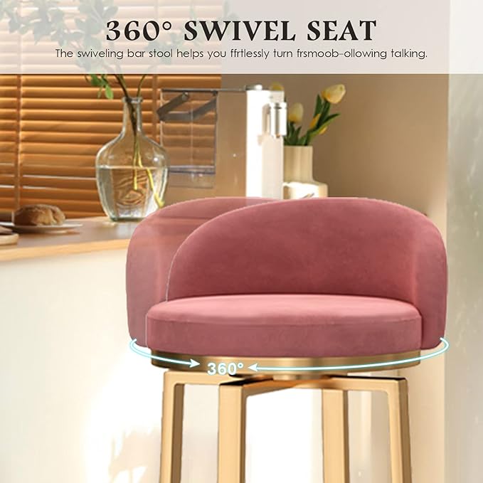 Swivel Stools Gold Metal Leg Height stools with Back High Dining Chairs for Home Kitchen Island-Grey 2 Pcs-25.6in Sitting (Pink 2 Pcs)