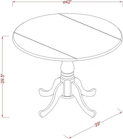 East West Furniture DLT-BLK-T Dining Room Table - a Round Top with 2 Drops Leaf and Pedestal Leg, 42x29.5 Inch, Black Finish