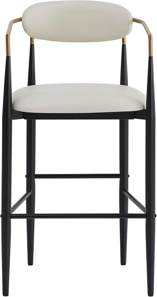 Modern Dining Chair with Iron Legs for Kitchen Island, Dining Room, Restaurant - Mid-Century Luxury Furniture Sets with Sturdy Stable Frame and Easy Assembly,Beige-PU-setof2