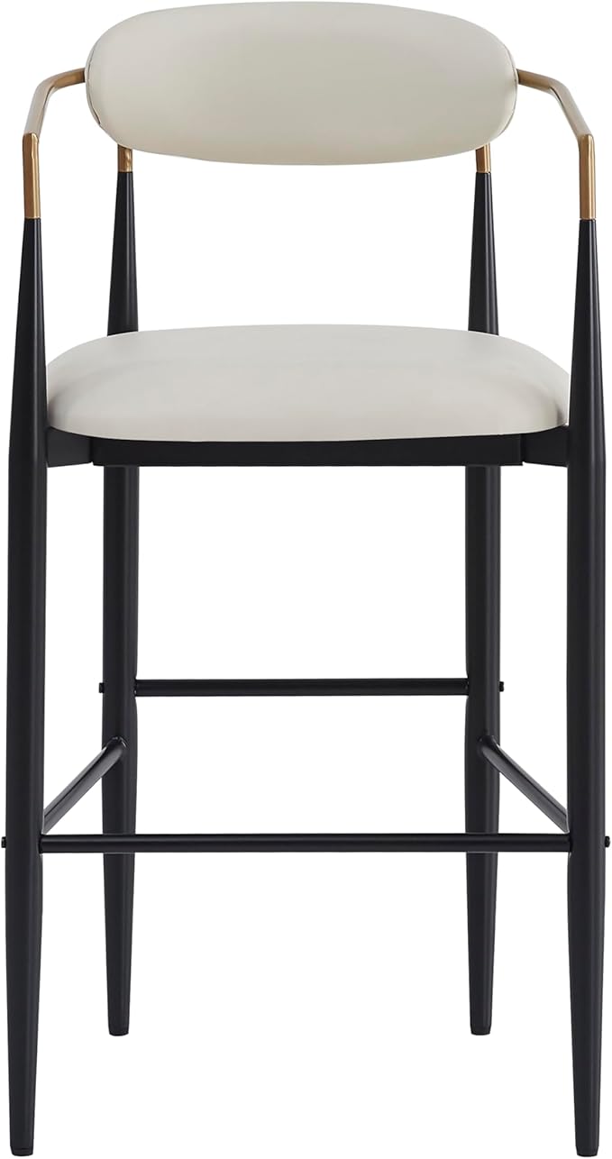 Gecheer Bar Stools Set of 2, 29.75" Height for Kitchen Island, Beige PU Leather Seat with Black Iron Frame, 260 lbs Capacity Multiple Family Members can use it for Daily Dining YHS-N779P248198P
