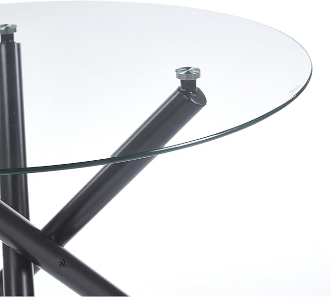 Round Glass Dining Table,Glass Dining Room Table with Metal Legs, Modern Style Glass Kitchen Table for Home, Kitchen, Dining Room