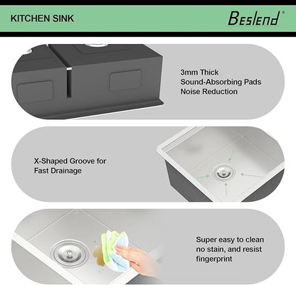 33 Undermount Kitchen Sink - 33x19 Double Bowl Kitchen Sinks Workstation 16 Gauge Stainless Steel Sink Low Divide Double Basin 60/40