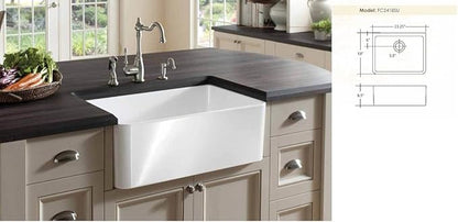 Fine fixtures Sutton Fireclay sink, 24" Apron Front Farmhouse Kitchen Sink. Solid (Not Hollow)