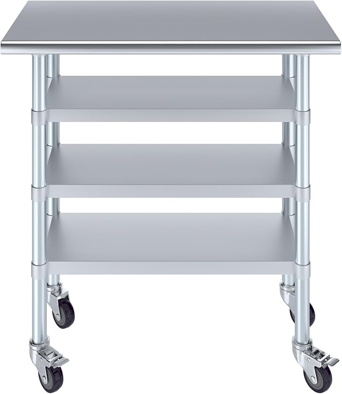 AmGood Stainless Steel Work Table with 3 Shelves and Casters | Kitchen Island Food Prep | Laundry Garage Utility Bench | NSF Certified (36" Long x 18" Deep)