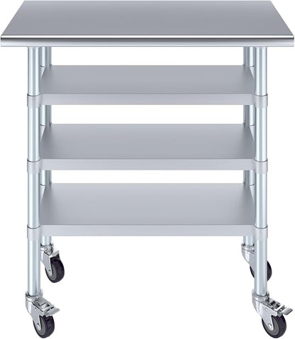 AmGood Stainless Steel Work Table with 3 Shelves and Casters | Kitchen Island Food Prep | Laundry Garage Utility Bench | NSF Certified (36" Long x 18" Deep)