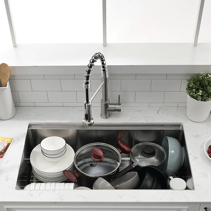32 Inch Undermount Kitchen Sink Workstation - SZBAQTM 32x18 Inch Stainless Steel Undermount Sink Single Bowl 10'' Deep Handmade Kitchen sink with Cutting Board& Strainer