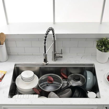 32 Inch Undermount Kitchen Sink Workstation - SZBAQTM 32x18 Inch Stainless Steel Undermount Sink Single Bowl 10'' Deep Handmade Kitchen sink with Cutting Board& Strainer