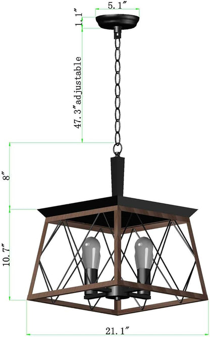 Q&S Farmhouse Rustic Chandeliers,Antique Geometric Industrial Hanging Light Bronze 4 Lights for Dining Room Kitchen Island Entryway Foyer Restaurant UL Listed