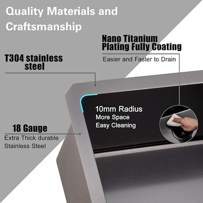 18x18" Gunmetal Black Drop In Bar Sink, Stainless Steel Workstation Topmount 9 Inch Deep Single Bowl Kitchen Prep RV Sink with Cutting Board