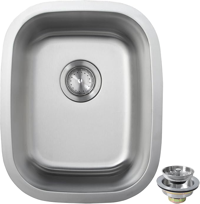 Bar Sink, 14" x 18" Undermount Kitchen Sink, T-304S Stainless Steel RV Kitchen Sinks, Small Kitchen Sinks With Sink Drain Strainer, Use at RV, Bar,Outdoor, Laundry and Utility,Bathroom