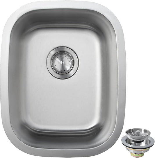 Bar Sink, 14" x 18" Undermount Kitchen Sink, T-304S Stainless Steel RV Kitchen Sinks, Small Kitchen Sinks With Sink Drain Strainer, Use at RV, Bar,Outdoor, Laundry and Utility,Bathroom