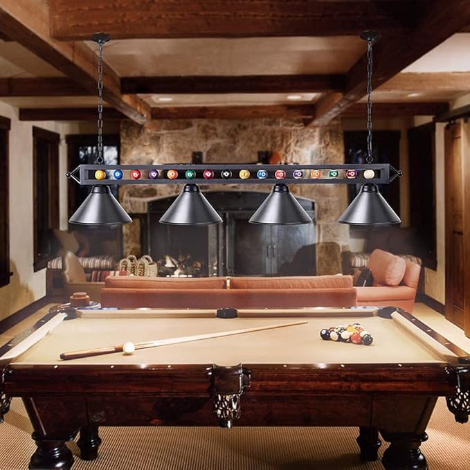 Wellmet 4 Lights Pool Table Light, 70inch Billiard Lighting Fixture with Lamp Shades for Pool Billiard Table, Industrial Hanging Pendant Light Chandelier for Game Room, Kitchen, Dining Room