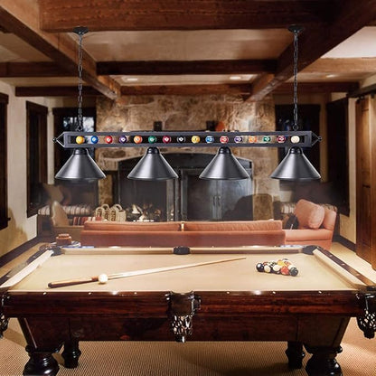Wellmet 4 Lights Pool Table Light, 70inch Billiard Lighting Fixture with Lamp Shades for Pool Billiard Table, Industrial Hanging Pendant Light Chandelier for Game Room, Kitchen, Dining Room