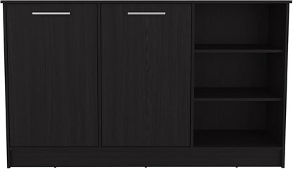 GOWE Ginger Kitchen Island, Three Open Shelves, Two Cabinets White/Black