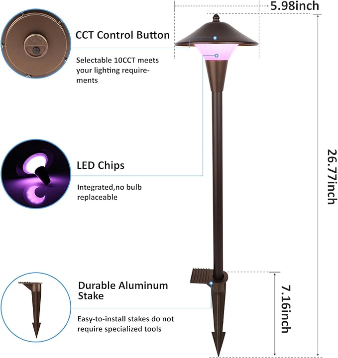 Low Voltage Path Lights, 12V 5W LED RGB Wired Landscape Path Lights Outdoor for Driveway Walkway Pathway, RGB Color Changing for Christmas Party Halloween, IP65, ETL, Bronze, Pack of 6