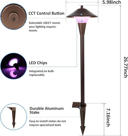 Low Voltage Path Lights, 12V 5W LED RGB Wired Color Changing Landscape Lights Outdoor for Driveway Walkway Pathway Christmas, Super Bright, IP65, ETL, Bronze, Pack of 1