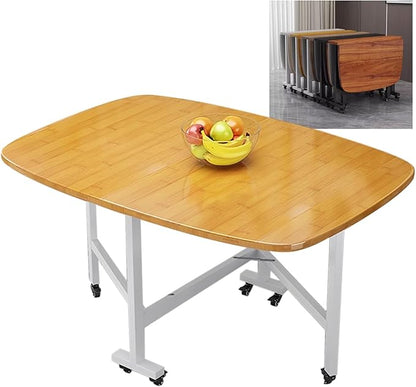 Multifunction Table Drop Leaf Dining Table, Folding Dinning Table With 6 Wheels, Dining Table For Kitchen, Living Room, Drop Leaf Table For Small Space Saving, Solid Wooden Foldable Kitchen Table(Natu