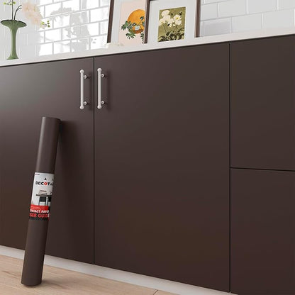 Decotalk Dark Brown Contact Paper - Peel and Stick Wallpaper Self Adhesive Contact Paper for Cabinets Decorative 17.7"x120" Solid Brown Wallpaper for Bedroom Walls Removable Matte Vinyl Wrap