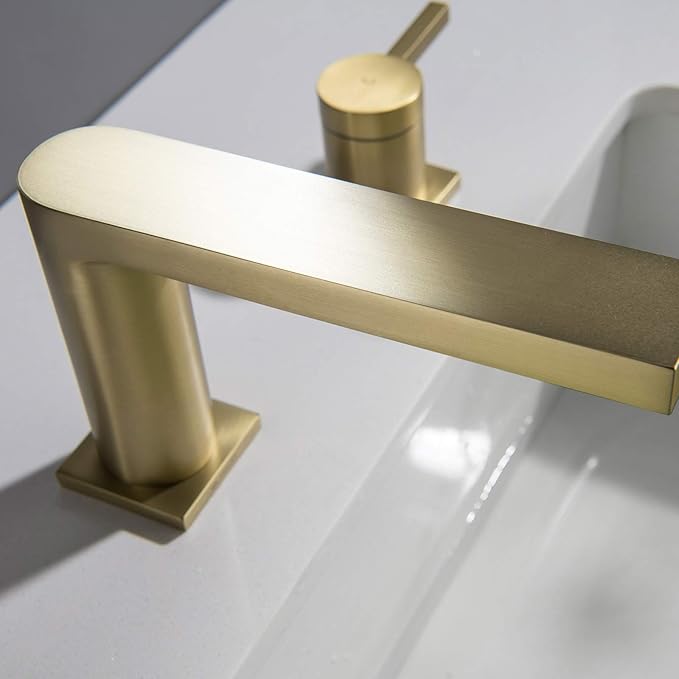 Luxury Brass Widespread Bathroom Sink Faucets for 3 Hole 2-Handle 8 Inch Deck Vanity Faucet & Stainless Steel Pop-up Drain Assembly, Brushed Gold