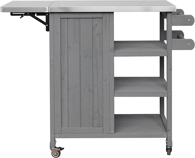JIJIWANG 33.4" Foldable Outdoor Kitchen Island Patio Kitchen Island Outdoor Kitchen Cart Portable Prep Station with Lockable Wheels, Storage Cabinet and Towel Rack for Patio and Outdoor Grey