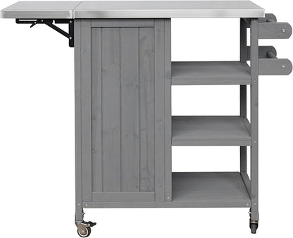 JIJIWANG 33.4" Foldable Outdoor Kitchen Island Patio Kitchen Island Outdoor Kitchen Cart Portable Prep Station with Lockable Wheels, Storage Cabinet and Towel Rack for Patio and Outdoor Grey