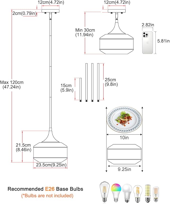 9'' Vintage Gold Pendant Light with Clear Glass, Adjustable Pendant Lighting for Kitchen Island Brushed Pendant Lights Convertible Ceiling Mount Or Hanging Fixture for Hallway Bathroom,Brown Bronze