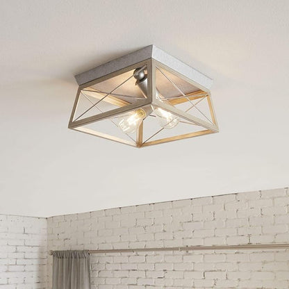 Progress Lighting Briarwood Collection 2-Light Ceiling Light, Flush Mount Ceiling Light Fixture for Interior Kitchen Lights, Hallway, Bedroom, Living Room, 12-Inch by 6-Inch, Galvanized Finish
