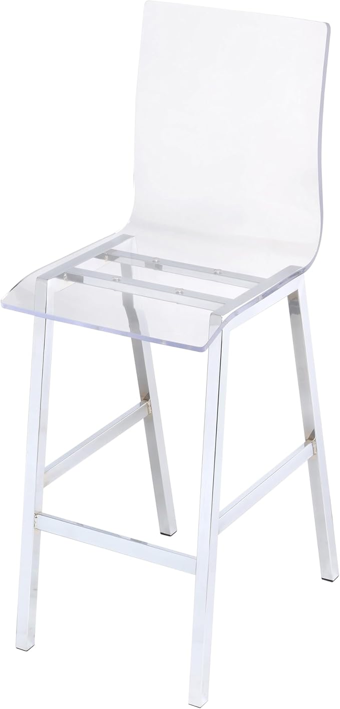 Set of 2 Modern Clear Acrylic & Chrome Counter Height Chairs for Kitchen Island or Dining