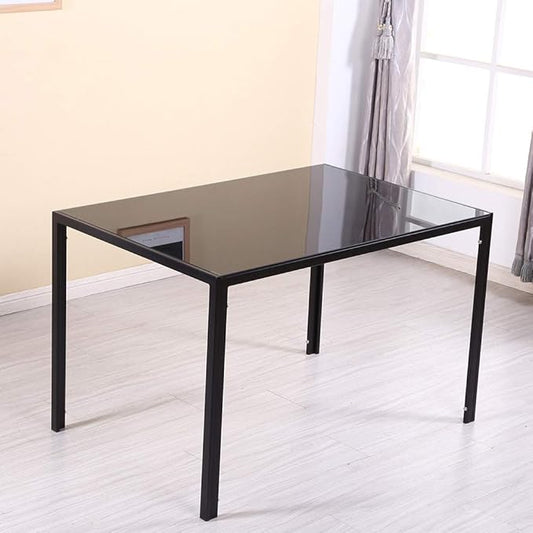 47" Black Dining Table for 2-6 People, Tempered Glass Dining Room Table with Metal Legs, Rectangular Kitchen Table Dinner Table for Dining Lounge Reception
