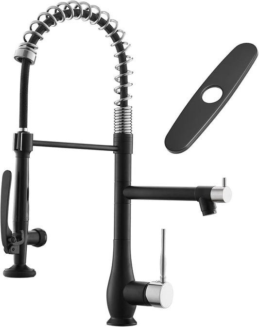 GIMILI Kitchen Faucet with Pull Down Sprayer Single Handle High Pressure Kitchen Sink Faucet Commercial Double-Headed Stainless Steel Kitchen Faucets Brushed Nickel and Black