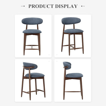 COLAMY Bar Stools Set of 6, Counter Height Bar Stools, Upholstered Counter Stools with Wood Legs for Kitchen Island Dining Room Bar, Blue