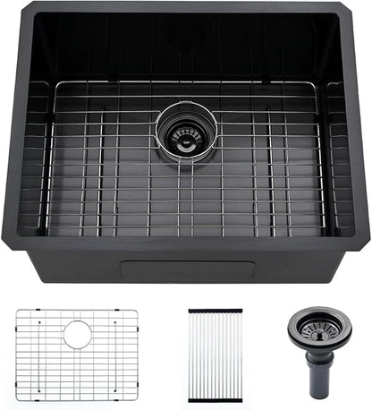 23 Inch Black Undermount Laundry Sink-VASOYO 23x18x13 Undermount Utility Sink Black Stainless Steel Laundry Room Sinks 16 Gauge 13 Inch Deep Single Bowl Under Mount Outdoor Sink