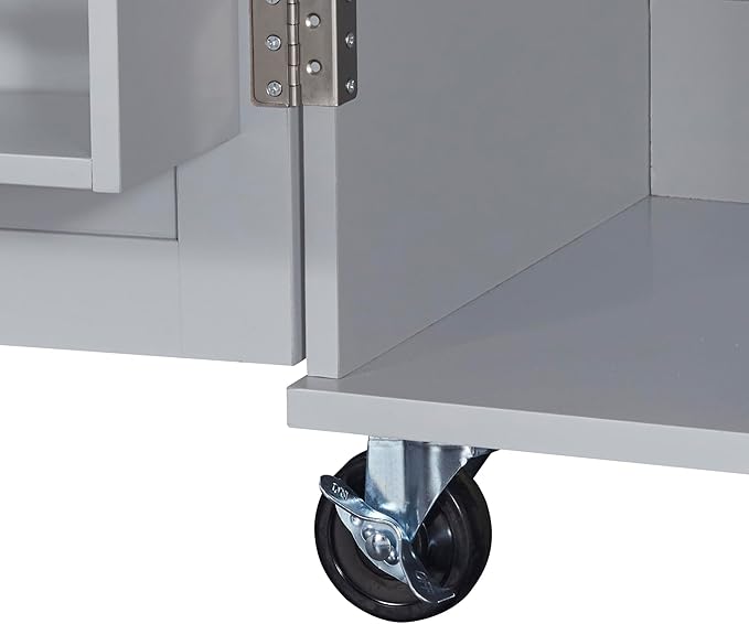Rolling Kitchen Island with Storage, Kitchen Cart with Rubber Wood Top,3 Drawer,2 Slide-Out Shelf and Internal Storage Rack, Kitchen Island on Wheels with Spice Rack & Tower Rack (Grey-Blue~09)